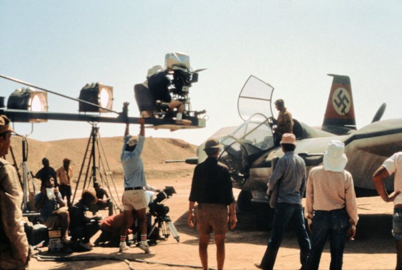 Filming the scene of a fight on the Nazi plane