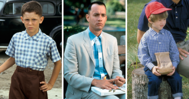 Michael Conner Humphreys as Forrest Gump in 'Forrest Gump' + Tom Hanks as Forrest Gump in 'Forrest Gump' + Haley Joel Osment as Forrest Jr. in 'Forrest Gump'