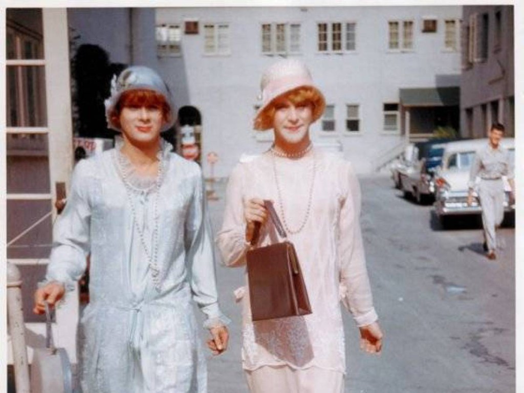 Curtis And Lemmon In Costume Walking Through The Back Lot