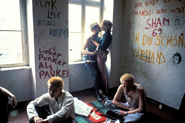 Punks in squatted flat, East Berlin, 1982