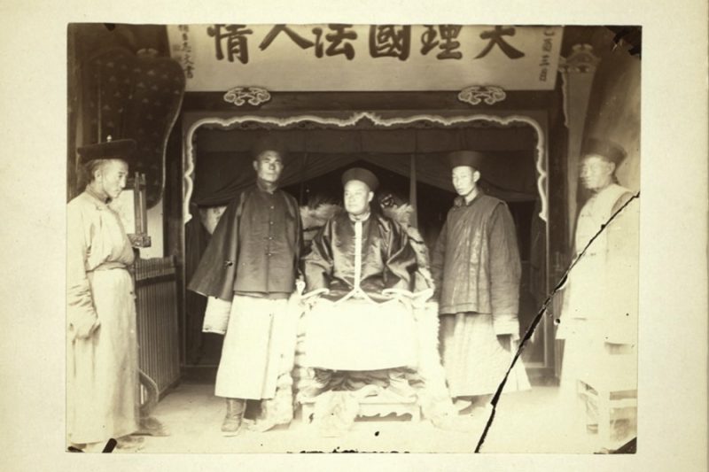 A Chinese governor of a northern Mongolian province holds court near the end of the 19th century