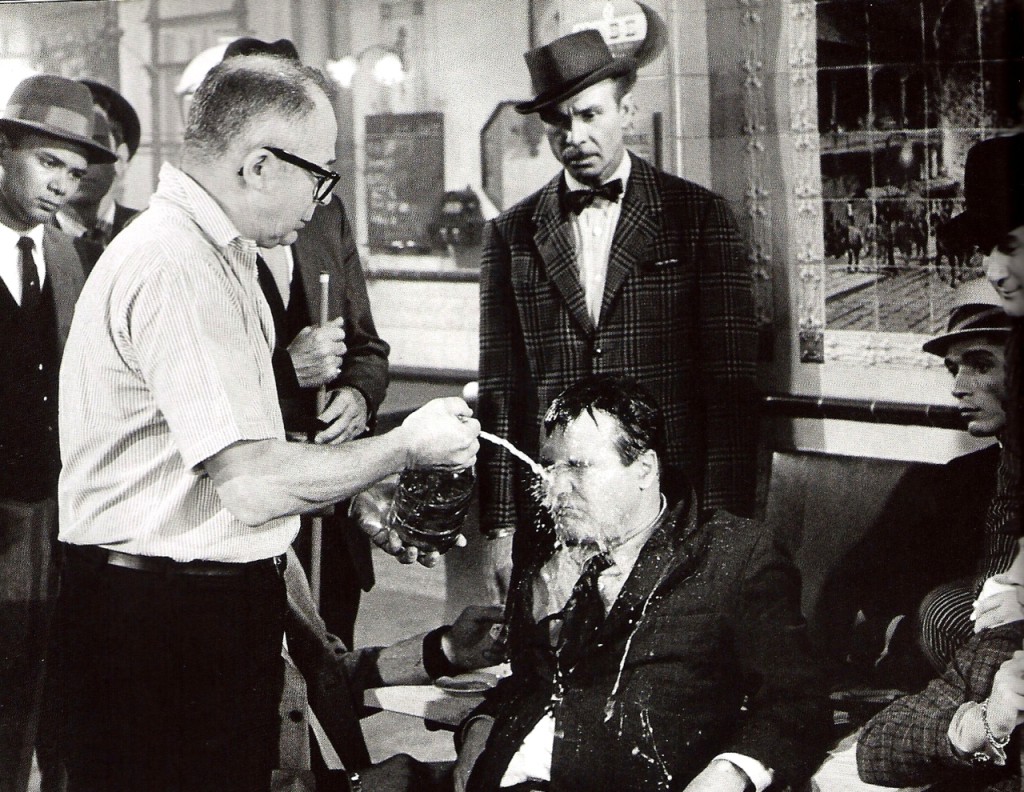 Director Billy Wilder vividly demontrates to Jack Lemmon how he wants the scene to progress on the set of Irma La Douce (1963).