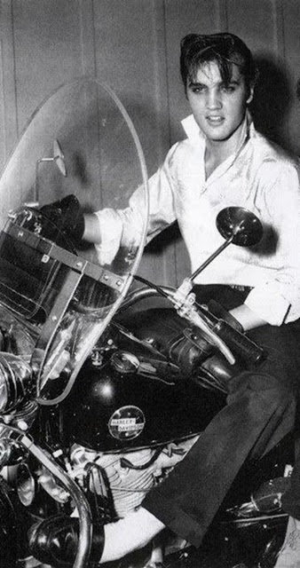 Elvis Presley on his Harley Davidson motorcycle.
