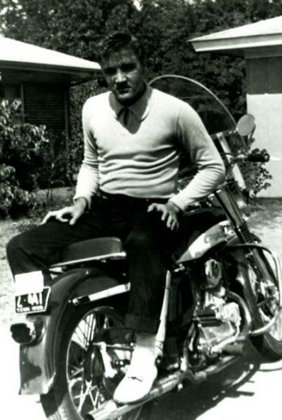 Elvis Presley on his Harley Davidson motorcycle