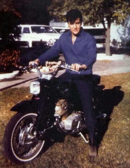 Elvis Presley on his Harley, ca. 1950s