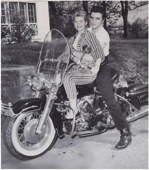 Elvis Presley with Yvonne Lime on his 1957 Harley Davidson