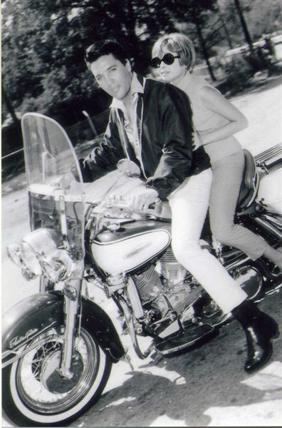 Elvis and the Harley Davidson with Deborah Walley as his passenger