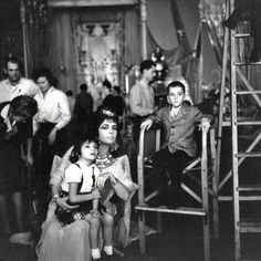 Taylor on the set of Cleopatra with their children Liza Todd and Chris Wilding.