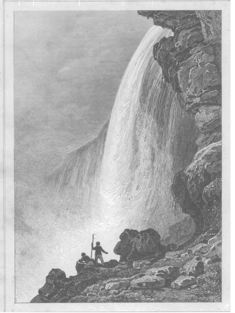 1837 woodcut of Falls, from États Unis d'Amérique by Roux de Rochelle