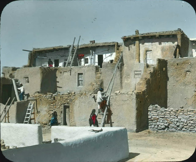 Acoma pueblo. New Mexico. Early 1900s. Photo by Chicago Transparency Company. Source - Palace of the Governors Archives. New Mexico History Museum.