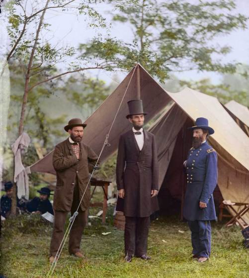 1862. Allan Pinkerton, President Lincoln, and Maj. Gen. John A. McClernand at Antietam.