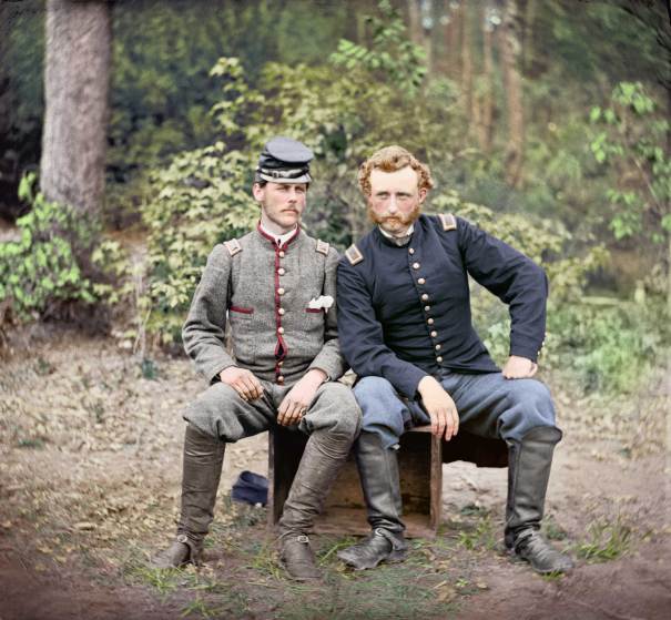 Capt. Custer of the 5th Cavalry is seen with Lt. Washington, a prisoner and former classmate