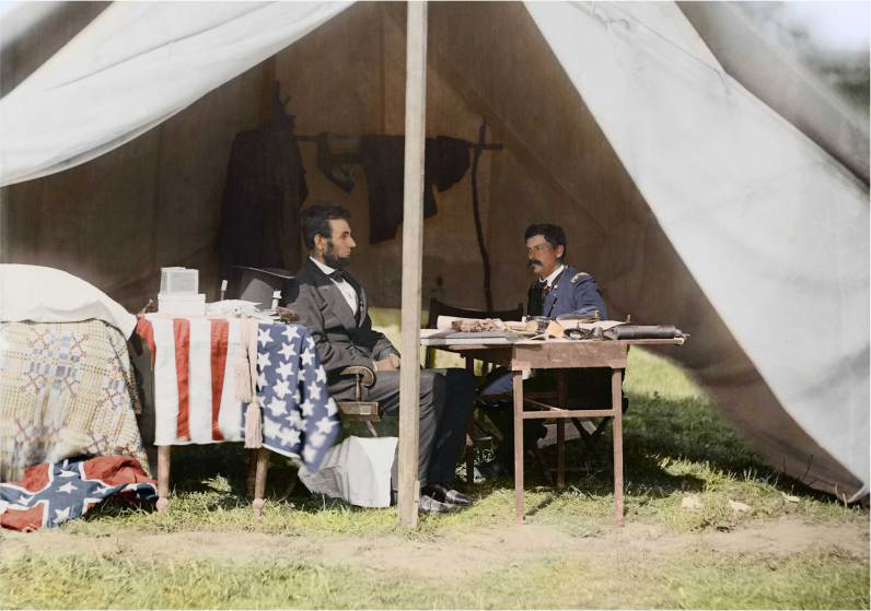 Antietam, Md. President Lincoln and Gen. George B. McClellan in the general's tent, Sept. - Oct. 1862