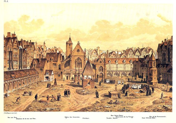 Les Innocents cemetery in 1550.