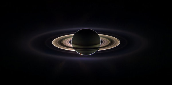A high-phase-angle Saturn image, which has Earth visible in its rings, taken from Cassini on Sept. 15, 2006.