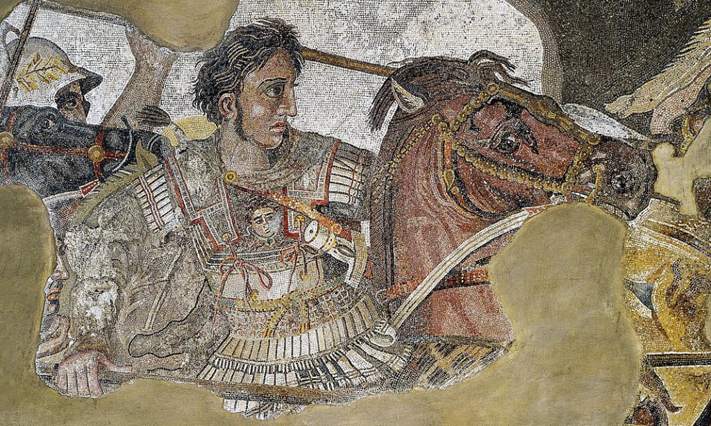 Alexander the Great is depicted with sideburns in a mosaic from Pompeii.