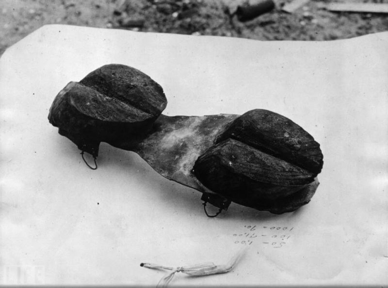 A shoe made from cow hoofs used by moonshiners during Prohibition in the United States of America to evade customs officials. Photo by Hulton Archive/Getty Images