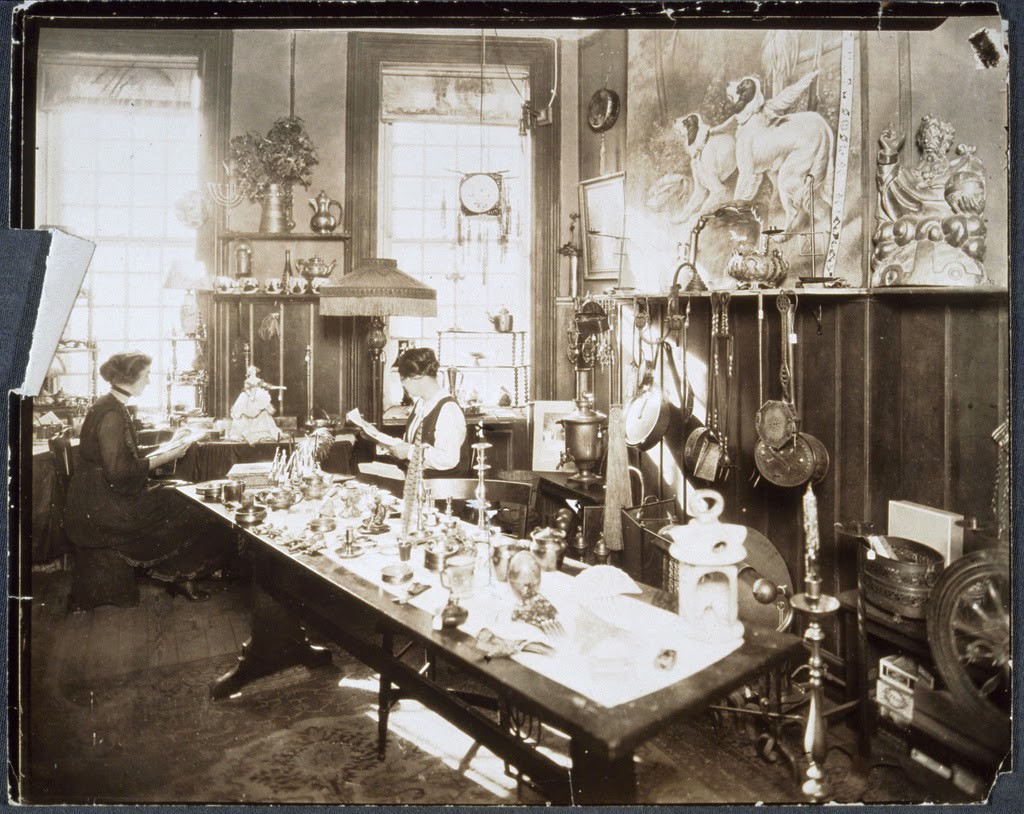 Informal group portrait of Helen Clarke and an unidentified woman inventorying merchandise, ca. 1917-1927. Photo credit: Schlesinger Library on the History of Women in America
