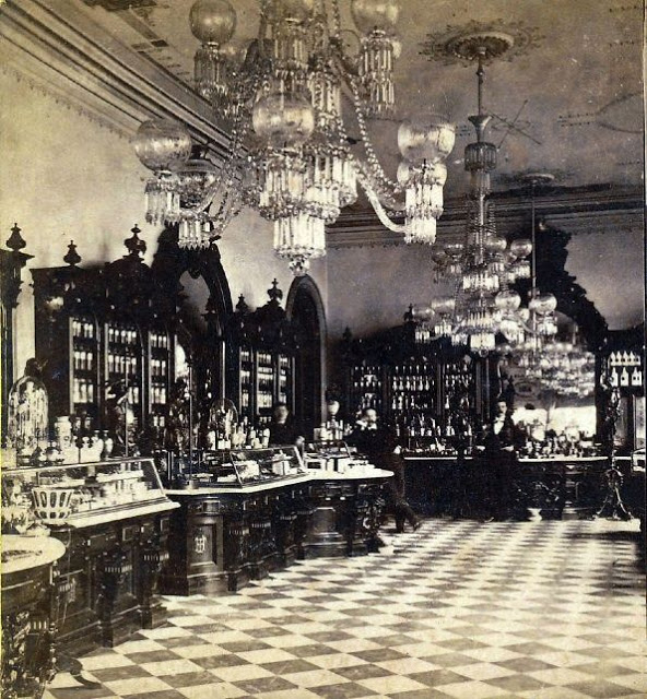 Interior of Helmbold's drug store, New York City, ca. 1880s