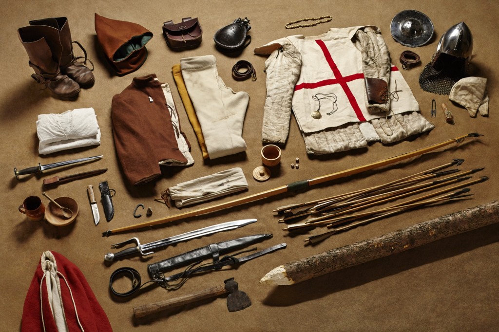 Pictured here are the items a solider from Battle of Agincourt in 1415 would carry.