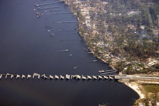 U.S. Route 90's Bay St. Louis Bridge on Pass Christian was destroyed as a result of Katrina. source