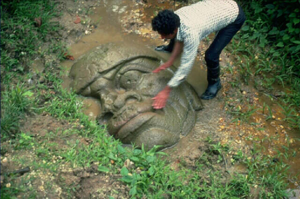 The Olmec colossal heads are at least seventeen monumental stone representations of human heads sculpted from large basalt boulders. The heads date from at least before 900 BC and are a distinctive feature of the Olmec civilization of ancient Mesoamerica. Colossal Head #10. San Lorenzo. source