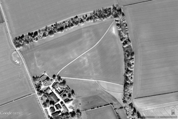 Plough-out remains of Cowlam village visible as soil marks. source
