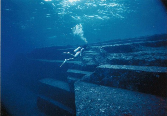 Massive underwater rock formation off the coast of Yonaguni, the southernmost of the Ryukyu Islands, in Japan. source