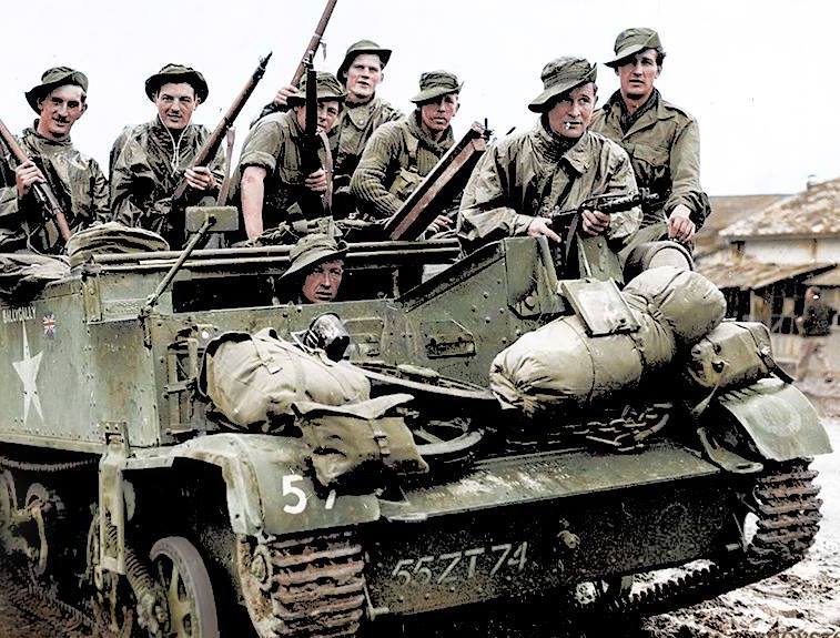 British soldiers of the 1st Battalion the Gloucestershire Regiment after fighting their way out of a Communist encirclement pictured on their Bren gun carrier. 9th May 1951. 1951 - The Battle of Imjin River About 400 "Glorious Glosters" fought a last stand on Hill 235, which was later renamed Gloster Hill, they held out against 10,000 Chinese troops for three nights during the battle in April 1951. They had started the Battle of Imjin River with 700 men but few avoided death or imprisonment. Fifty-nine were killed and nearly 600 were taken prisoner. Thirty-four died in captivity. Prisoners remained in POW camps for more than two years until after the armistice was declared in July 1953. It remains the bloodiest battle fought by British Forces since World War II. (Colourised by Royston Leonard from the UK) https://www.facebook.com/pages/Colourized-pictures-of-the-world-wars-and-other-periods-in-time/182158581977012