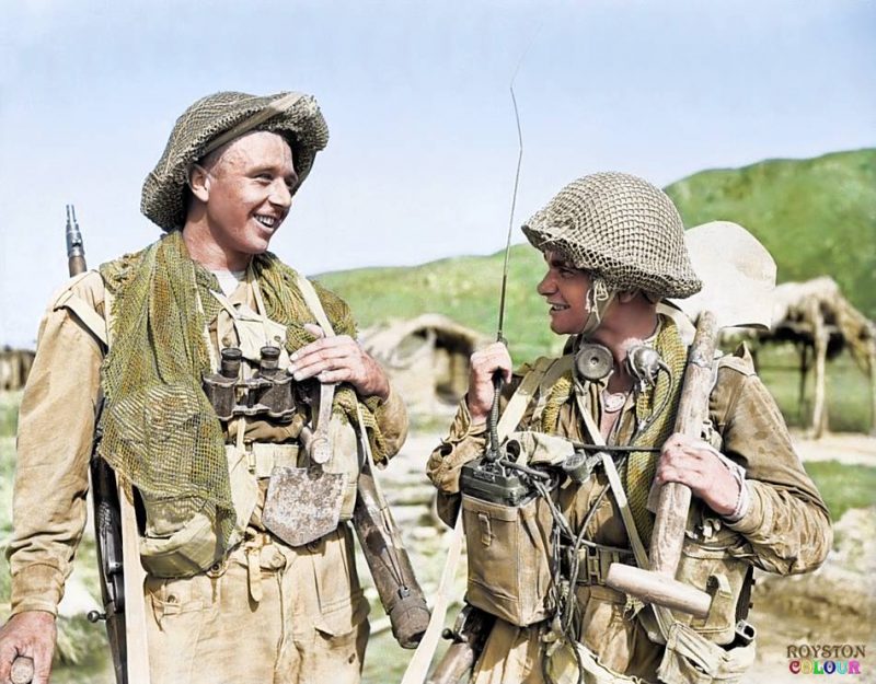 Weighted down with sundry items ranging from guns and trench shovels to a radio set, Sgt. Derrick Deamer, left, and Pvt. Clem Williams wear full battle gear as they chat on the British sector of Korea's Naktong River front in South Korea on Sept. 14, 1950. Both are with British forces fighting with United Nations' troops against the Chinese Communist troops. (AP Photo/GH) Derrick Deamer having joined the Army as a volunteer in 1942, he was part of the Normandy landings in the Second World War. He then served as a guard at Buckingham Palace before his Middlesex Regiment was sent into Korea on August 25, 1950. In November 1950 Sgt. Deamer was injured when a piece of shrapnel hit him in the foot. But after three weeks in Seoul Military Hospital he was back fighting, and stayed in Korea until the summer of 1951. ((www.bedfordtoday.co.uk/)) "We all got a lifetime of experiences we could never forget. It's something I would never wish anyone to experience." (He was still alive in 2008, aged 82)