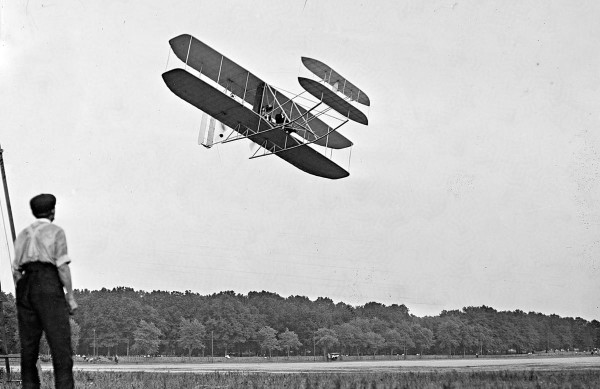 Orville Wright during proving flights for the U.S. Army at Fort Myer, Virginia, in July of 1909. The Wright brothers were able to sell their airplane to the Army’s Aeronautical Division, U.S. Signal Corps.