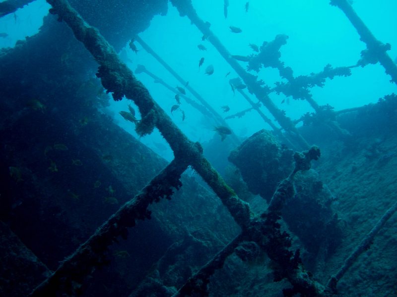 A view aft of the bridge of the SS Thistlegorm, a supply ship sunk in the Red Sea near Ras Muhammed, Sharm el Sheikh