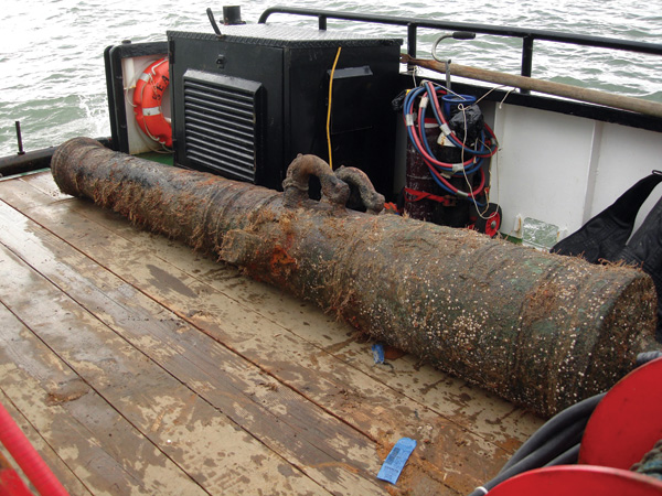 Although the archaeologists and licensee team have yet to locate any of the London’s bronze ordnance on the seabed, five cannon were raised from the wreck in 2007. Two of these are now at the Royal Armoury. source