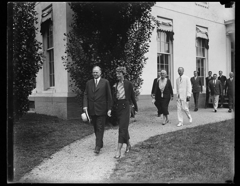 Herbert Hoover and Amelia Earhart, at White House, Washington, D.C., 1932