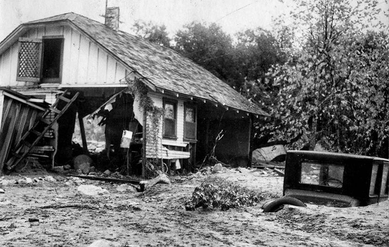 Jan. 1, 1934: House in La Cresenta-Montose area was swept off its foundation and carried hundreds of feet by New Year Eve flooding. This photo was published in the Jan. 2, 1934 Los Angeles Times.