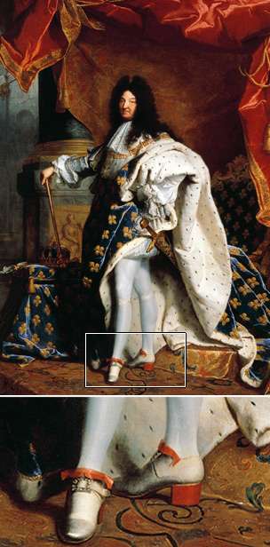 Louis XIV wearing his trademark heels in a 1701 portrait by Hyacinthe Rigaud