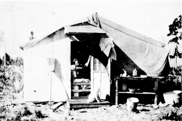Makeshift Tent House On Red Red After Hurricane