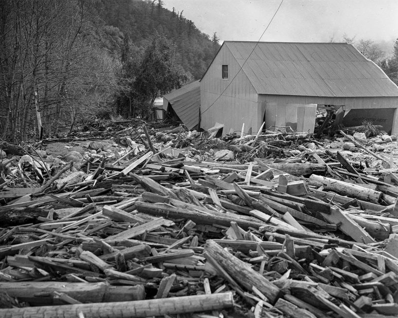 March, 1938 Wreckage piled up in front of the Camp Baldy garage.