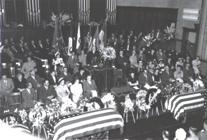 The Memorial Service at the end of World War II honoring the four Borgstrom Brother’s from northern Utah. Each of these young men perished within six months of each other during the war. Photo courtesy of the LDS Church Historical Department. source
