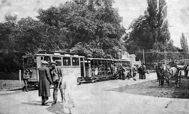 Turnstile horse tram at the entrance to the Maksimir Park, Zagreb, 1871