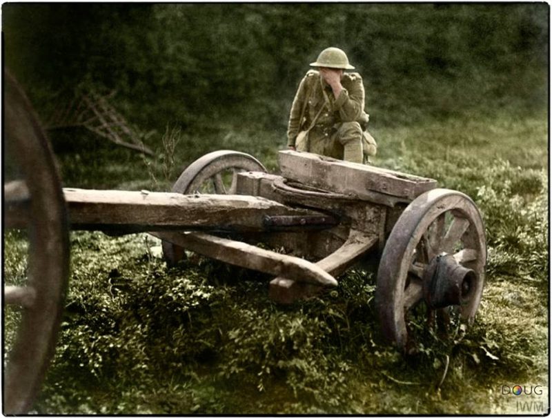 A British soldier resting near Aveluy Wood, just outside the town of Albert on the Somme. September 1916. (Source - IWM Q1340) Photographer - Lt. Ernest Brooks (Colourised by Doug from the UK) https://www.facebook.com/ColouriseHistory?ref=hl