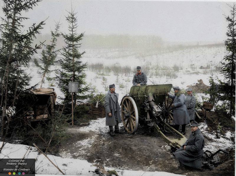 105mm M14 lFH Skoda Feldhaubitzenbatterie 3/55 c.1917. 105mm M14 lFH Skoda - was the standard Light Field Howitzer of the Austria-Hungarian Army and was also used by Germany. (Photo source: bildarchivaustria - WK1/ALB051/13945) (Colorised by Frédéric Duriez from France) https://www.facebook.com/pages/Histoire-de-Couleurs/695886770496139
