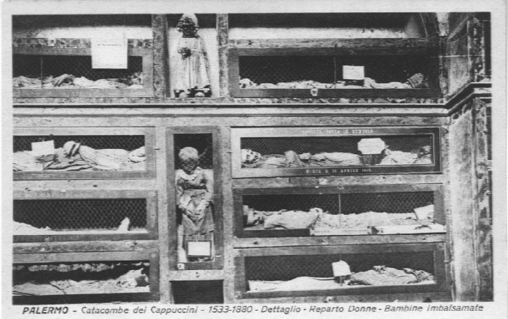 Some of the bodies were embalmed and others enclosed in sealed glass cabinets. source