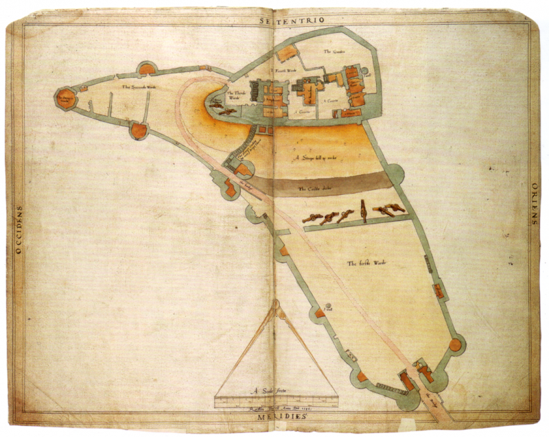 A plan of Corfe Castle from 1586, drawn up by Ralph Treswell