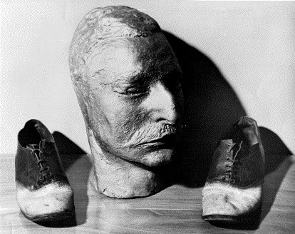 Big Nose George’s Death Mask and Shoes. Photo credit: Carbon County Museum