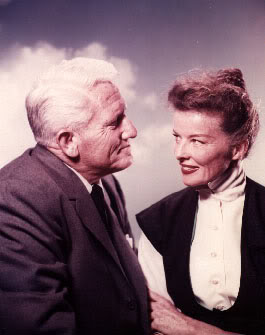 Hepburn had a 26-year relationship with actor Spencer Tracy, although he never divorced his wife. Promotional image for Desk Set (1957)