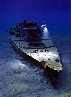 Painting by Ken Marschall depicting Argo exploring the wreck