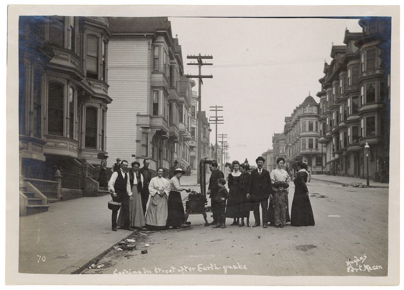 Photograph of a Group Cooking on a Stove in the Street After the 1906 San Francisco Earthquake, 1906