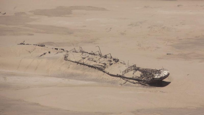 The Eduard Bohlen hit a sand bank off the coast of Namibia in 1909 Changes to the coastline have landlocked the ship since that time. (Wikimedia Laika ac