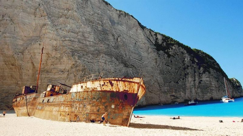 The MV Panagiotis is seen on Navagio beach in Zakynthos, Greece. (Flickr monica.renata)